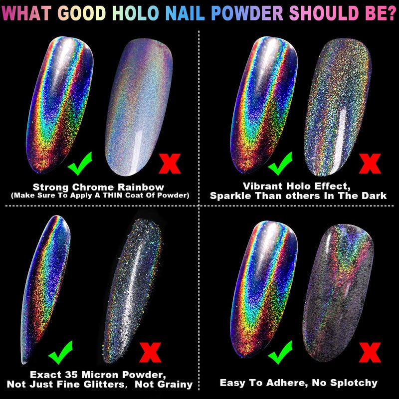 GA&EN Holographic Nail Polishing Powder Fine Rainbow Holo Unicorn Mirror Laser Effect Multi Chrome Manicure Pigment Glitter Dust for Salon Home Nail Art DIY Deco, 0.04oz/1g, Sponge Tool/3pcs - Image 4